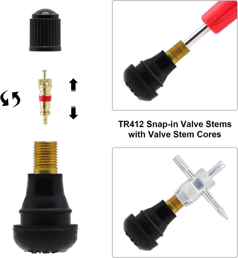 ZHSMS Valve Stem Puller Installer Tool, 5Pcs TR412, 5Pcs TR413, 5Pcs TR414 Tire Snap in Short Rubber Valve Stem, 4 Way Valve Core Remover, Single Head Tire Valve Core Remover Installer Tool(40Pcs) - Image 5